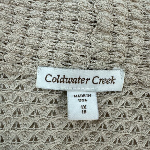ColdWater Creek Sweater Cardigan Duster Womans 1X 18 Open Front Tan Stretch Knit - Picture 7 of 16
